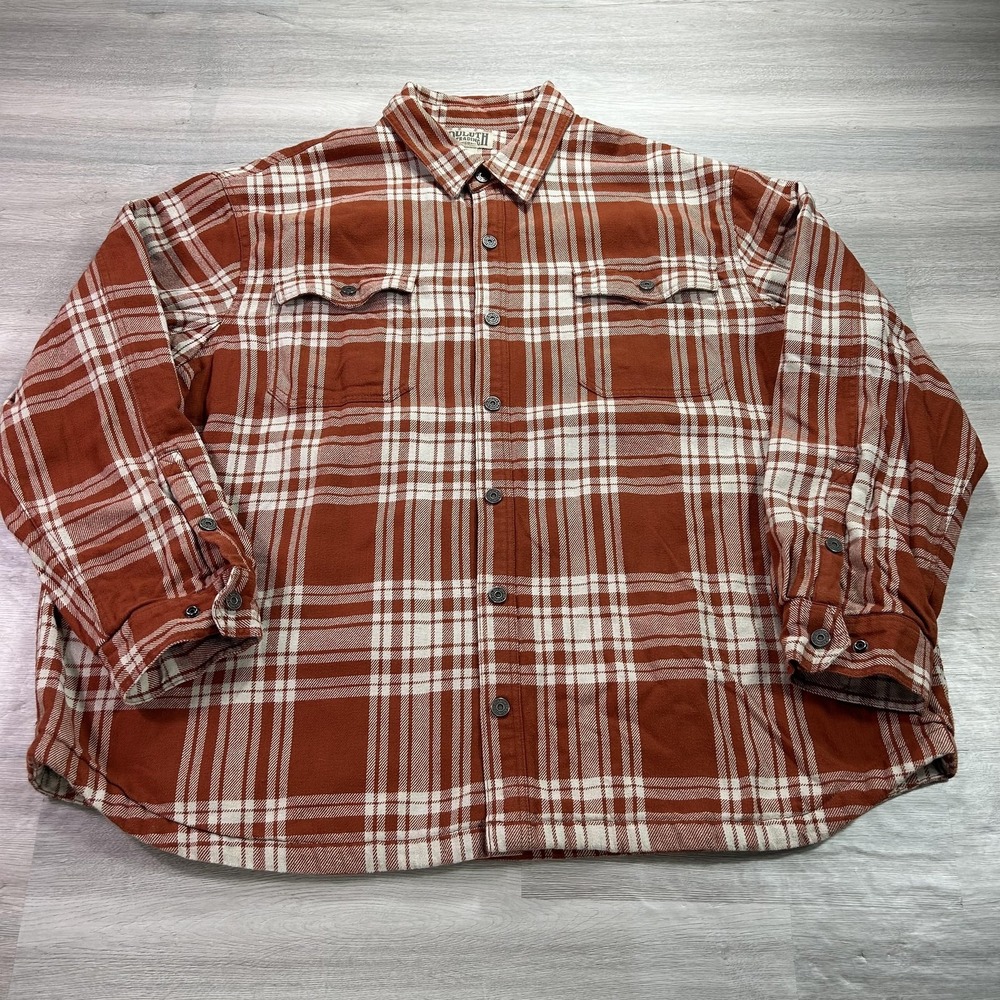 Duluth Trading Co Shirt Mens 4XL Orange Plaid Flannel Lined Button Up‎ Workwear
